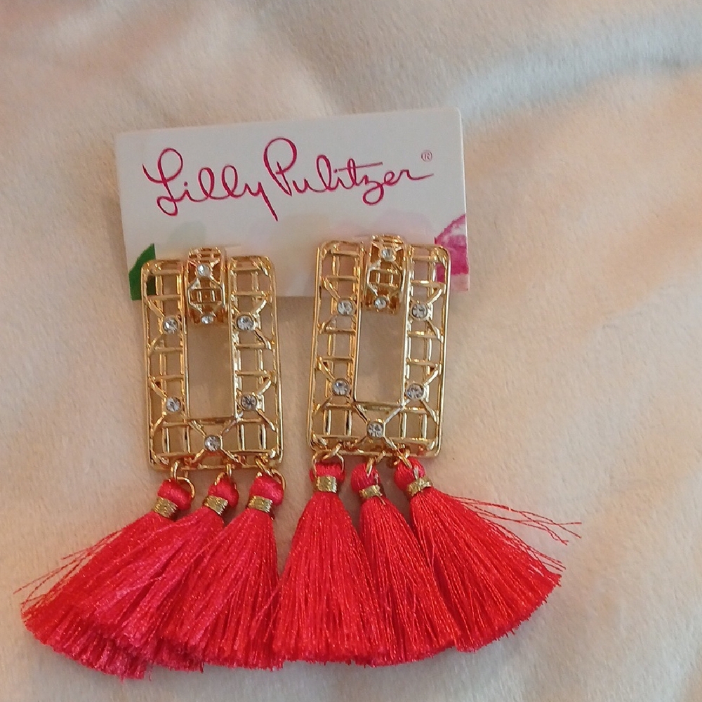Lilly Pulitzer Gold and Pink Tassel Earrings